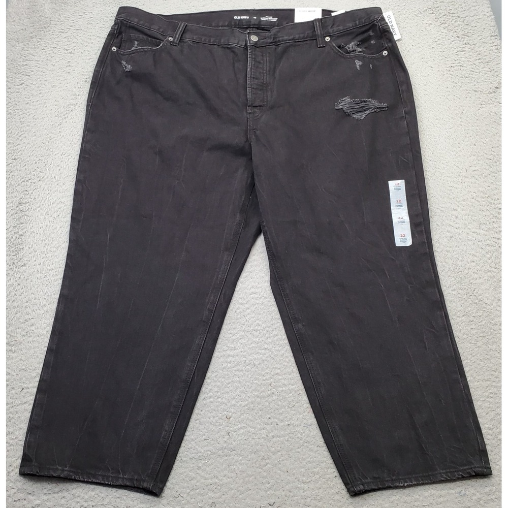 Old Navy Jeans Women 22 Black High Rise Slouchy Straight Leg Secret-Slim Pockets